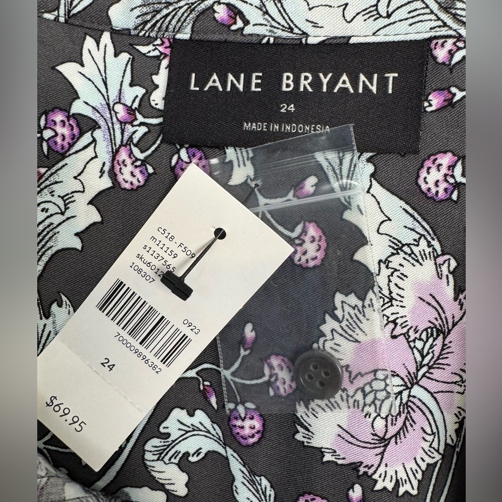 NWT Lane Bryant Peasant Top Tunic Black Purple Floral Balloon Sleeves Sz 24 Boho - Picture 9 of 11